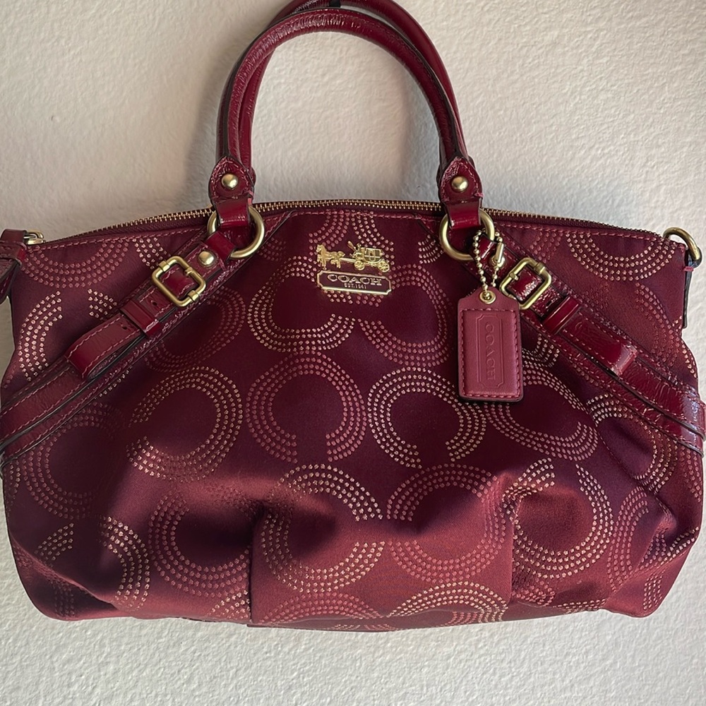 Stunning Coach Signature Satchel – Deep Burgundy / Wine Color
